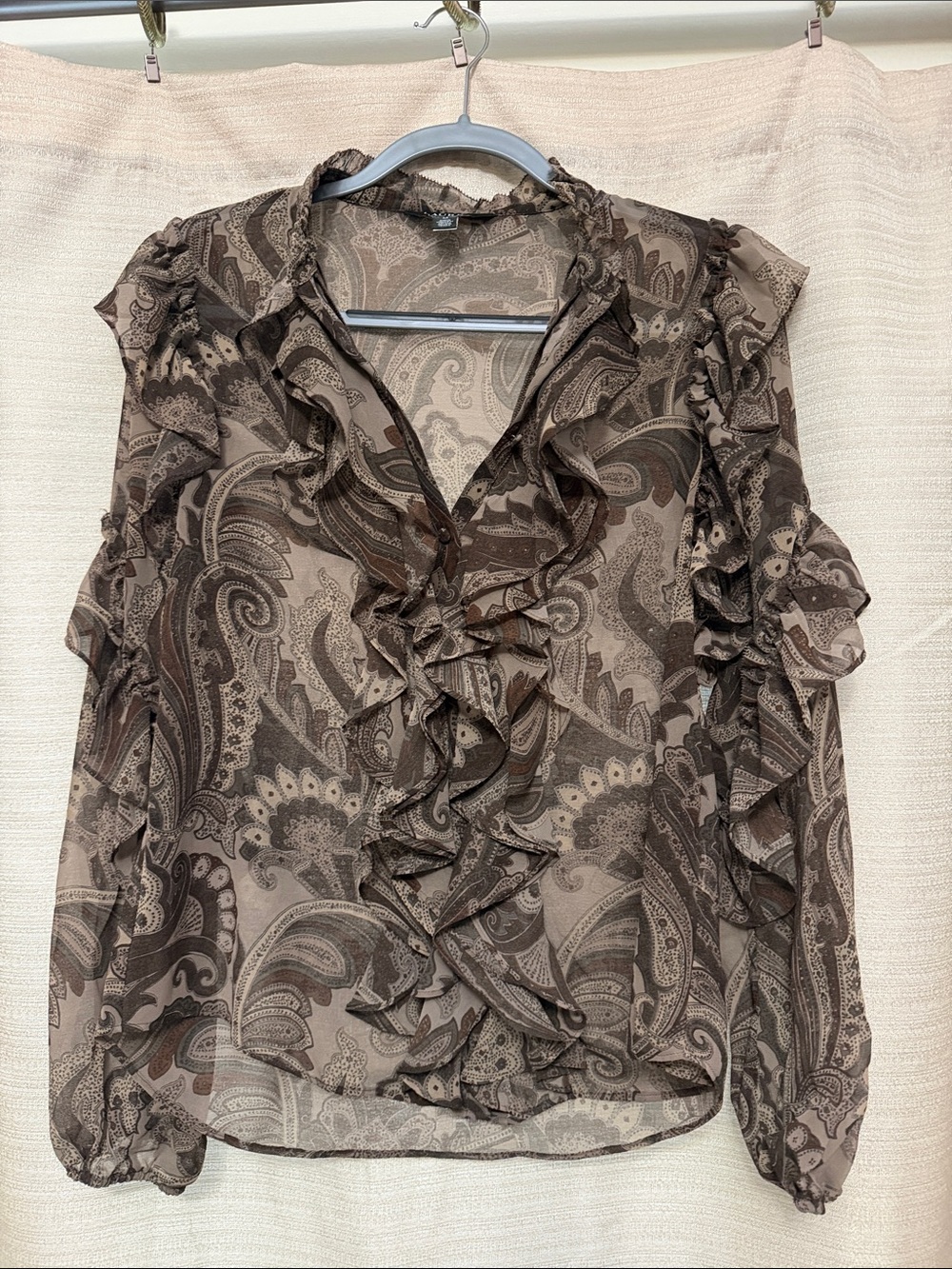 Lauren Ralph Lauren Brown Paisley Ruffle Blouse